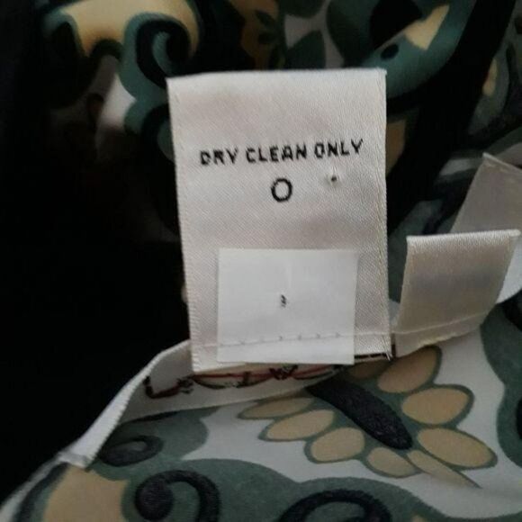 Studio M Silk Blouse Scoop Neck Puff Sleeve Tie Waist Regal Scroll Ikat Green - Picture 9 of 10